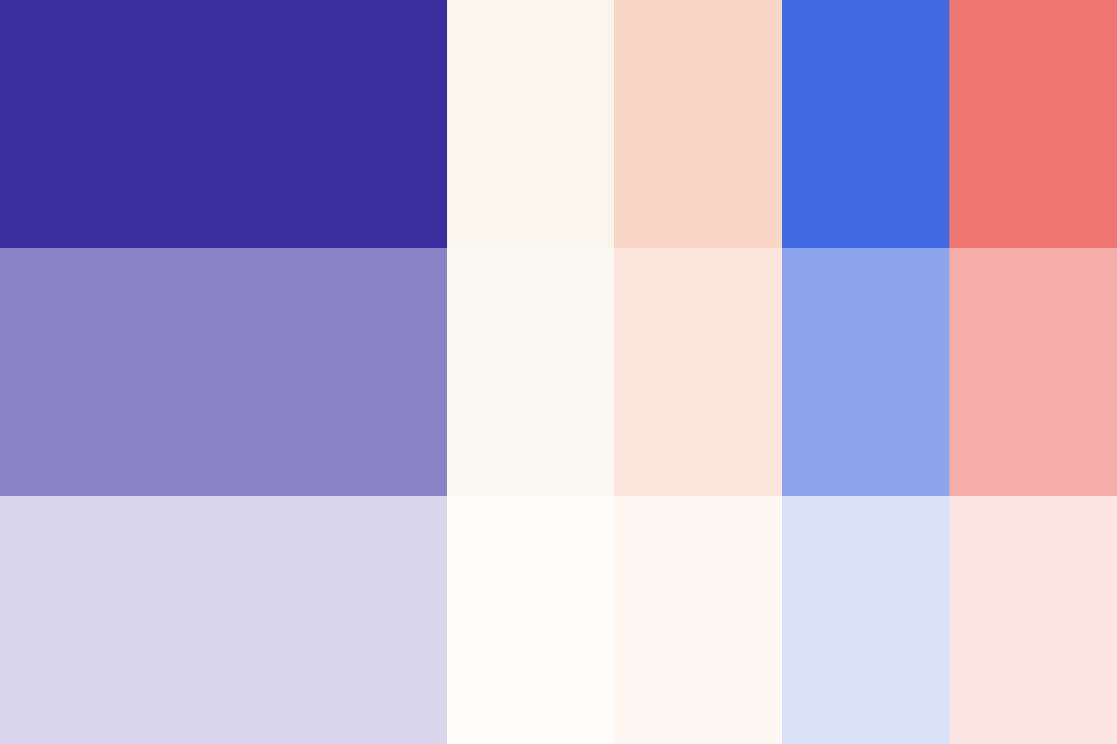Ava's color palette: indigo, cream, peach, blue, and coral swatches shown in three tonal values