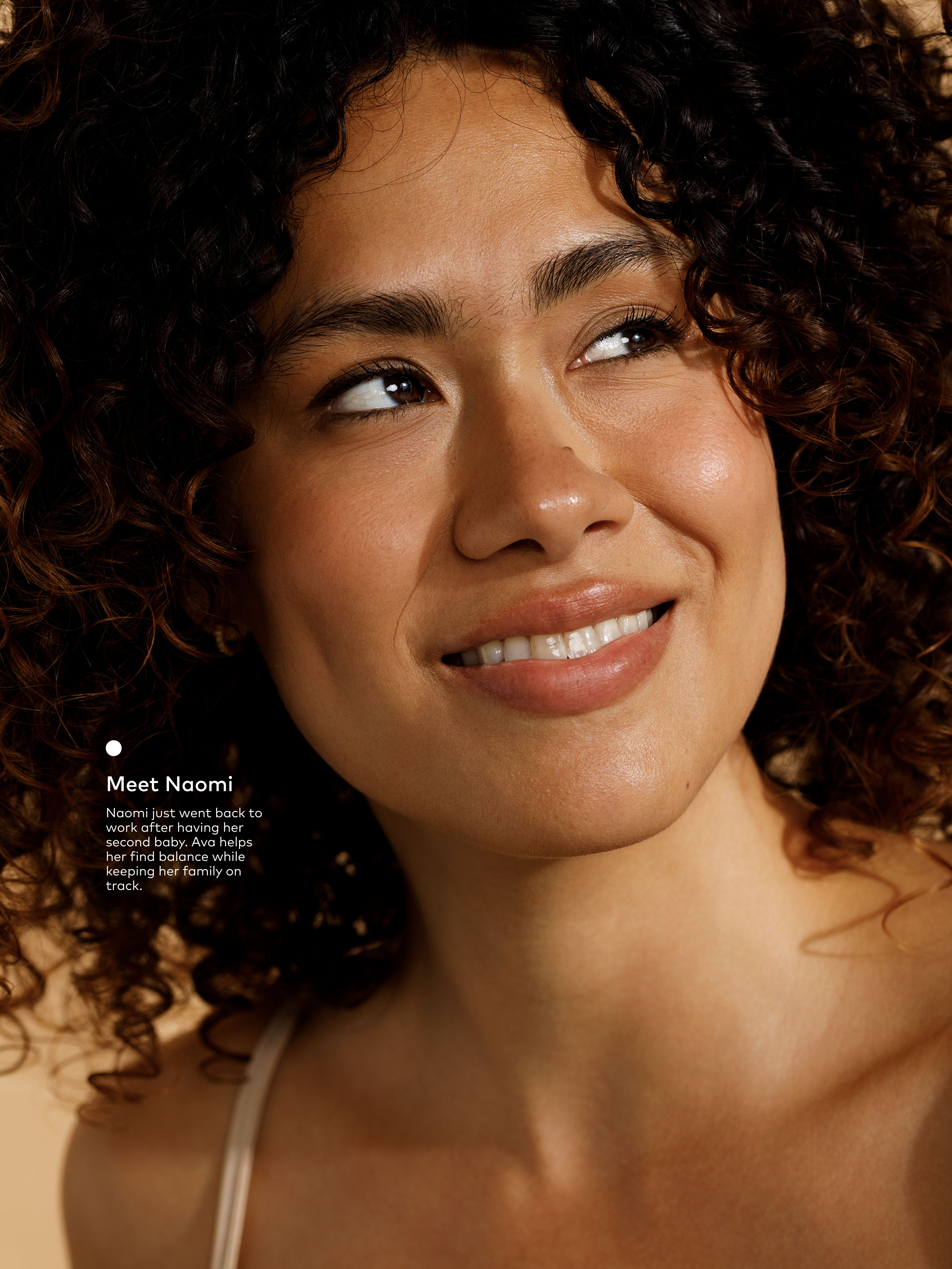 Website persona card introducing Naomi, a parent Ava helps balance work and family logistics